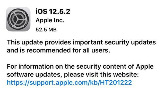 孟村苹果手机维修分享iOS12.5.2发布，建议所有老苹果用户安装 